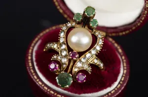 MIXED GEM AND ROSE CUT DIAMOND COCKTAIL RING