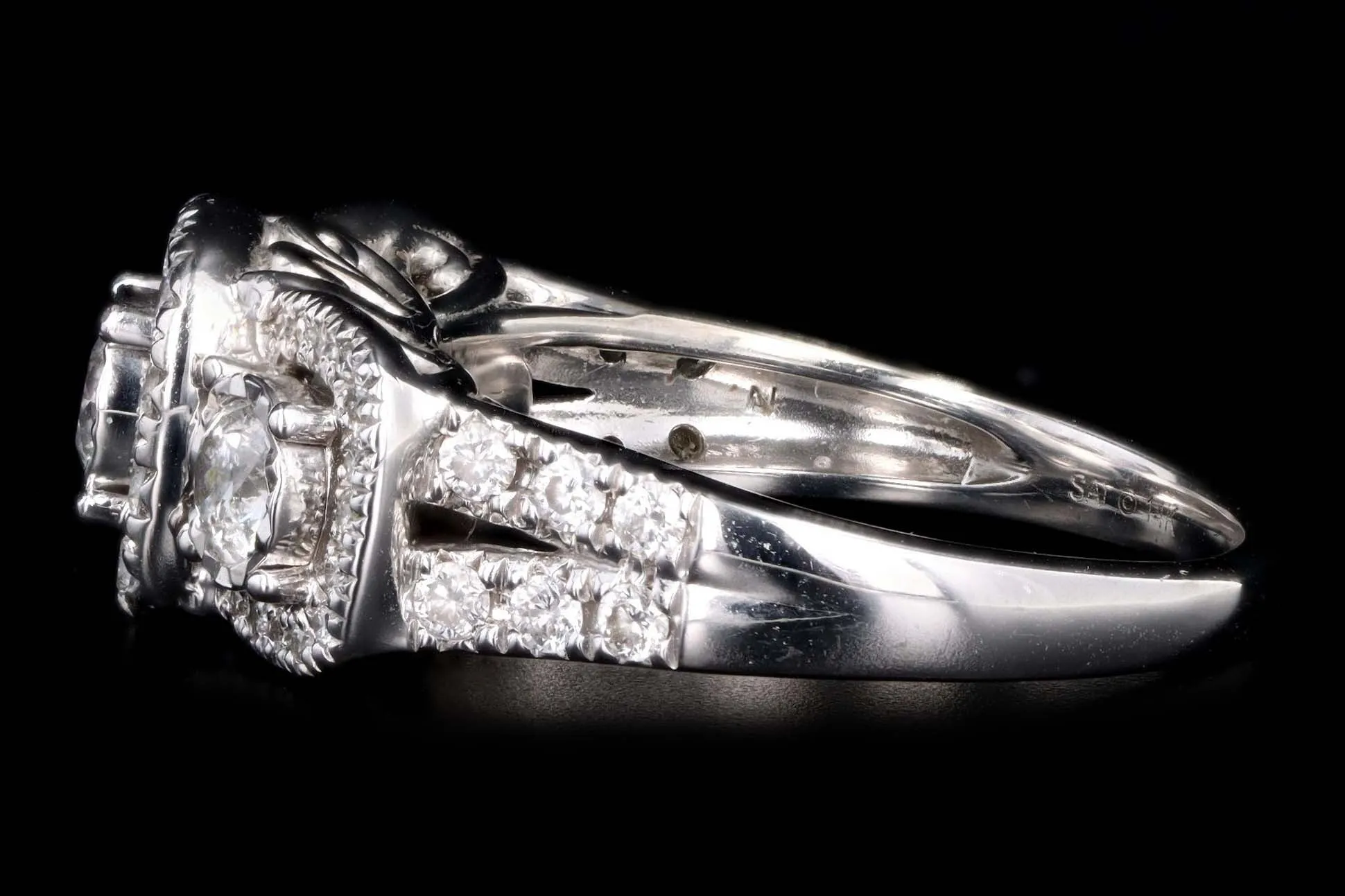 Modern 14K White Gold 1 Carat Total Weight Diamond Past Present Future Three Stone Engagement Ring