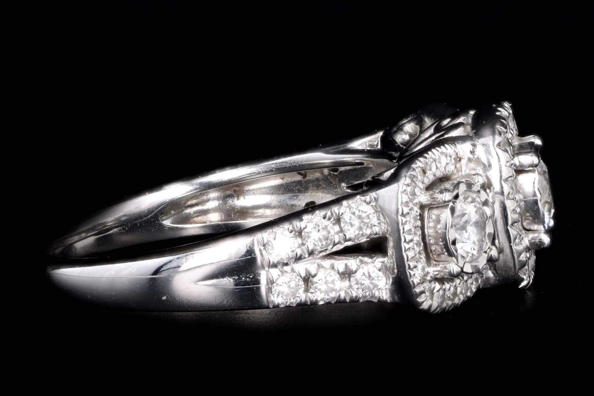 Modern 14K White Gold 1 Carat Total Weight Diamond Past Present Future Three Stone Engagement Ring