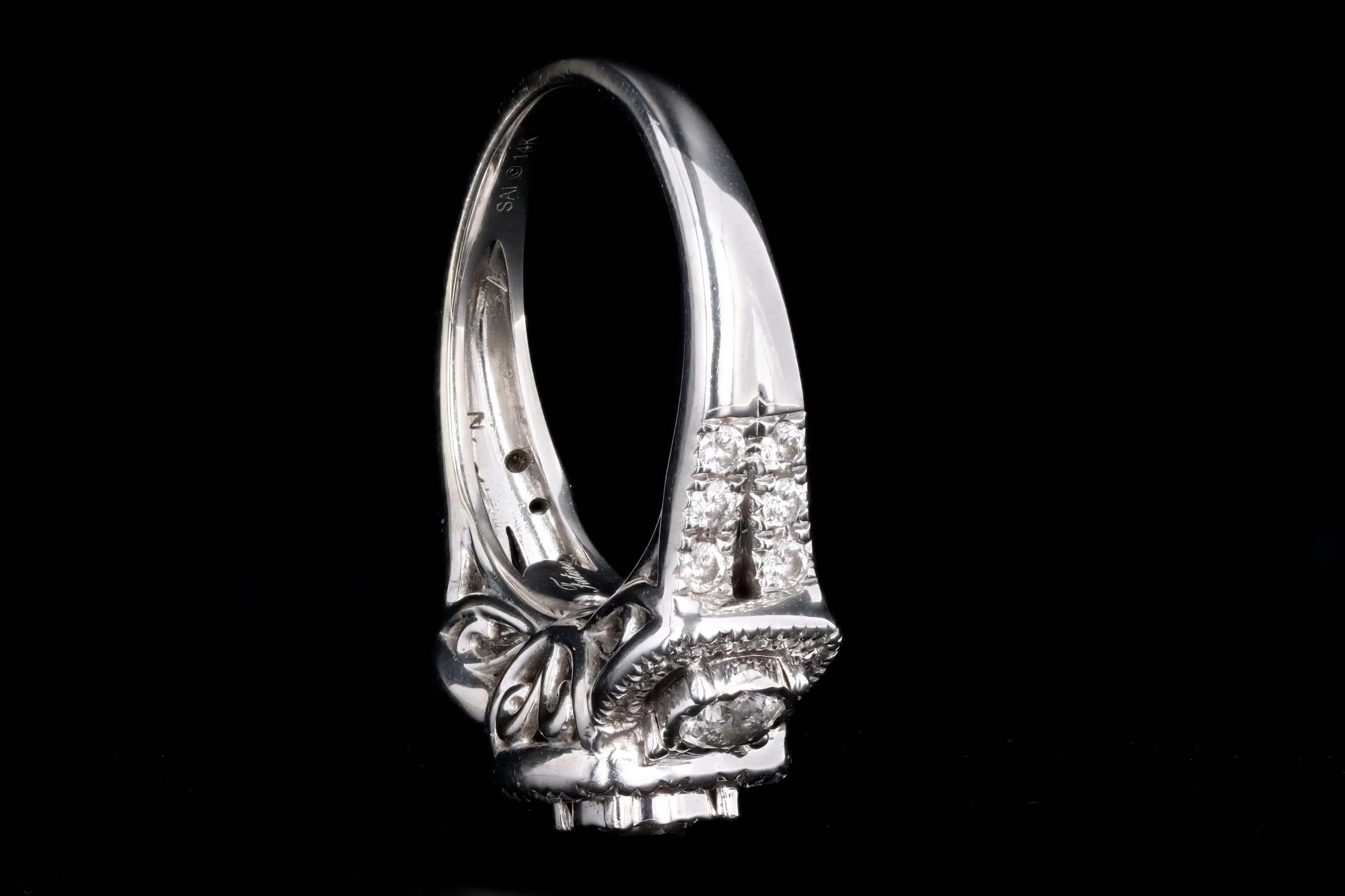 Modern 14K White Gold 1 Carat Total Weight Diamond Past Present Future Three Stone Engagement Ring