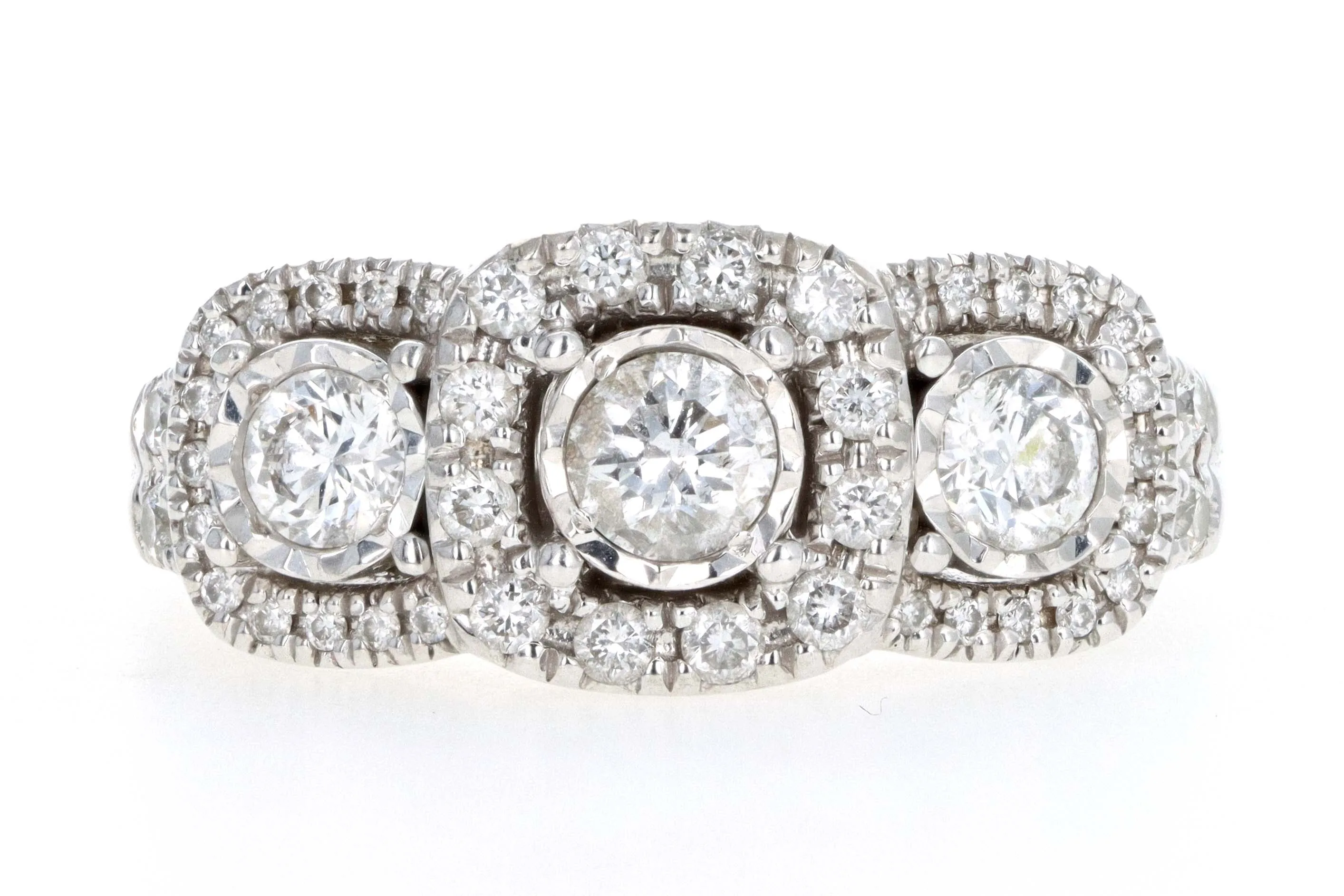 Modern 14K White Gold 1 Carat Total Weight Diamond Past Present Future Three Stone Engagement Ring