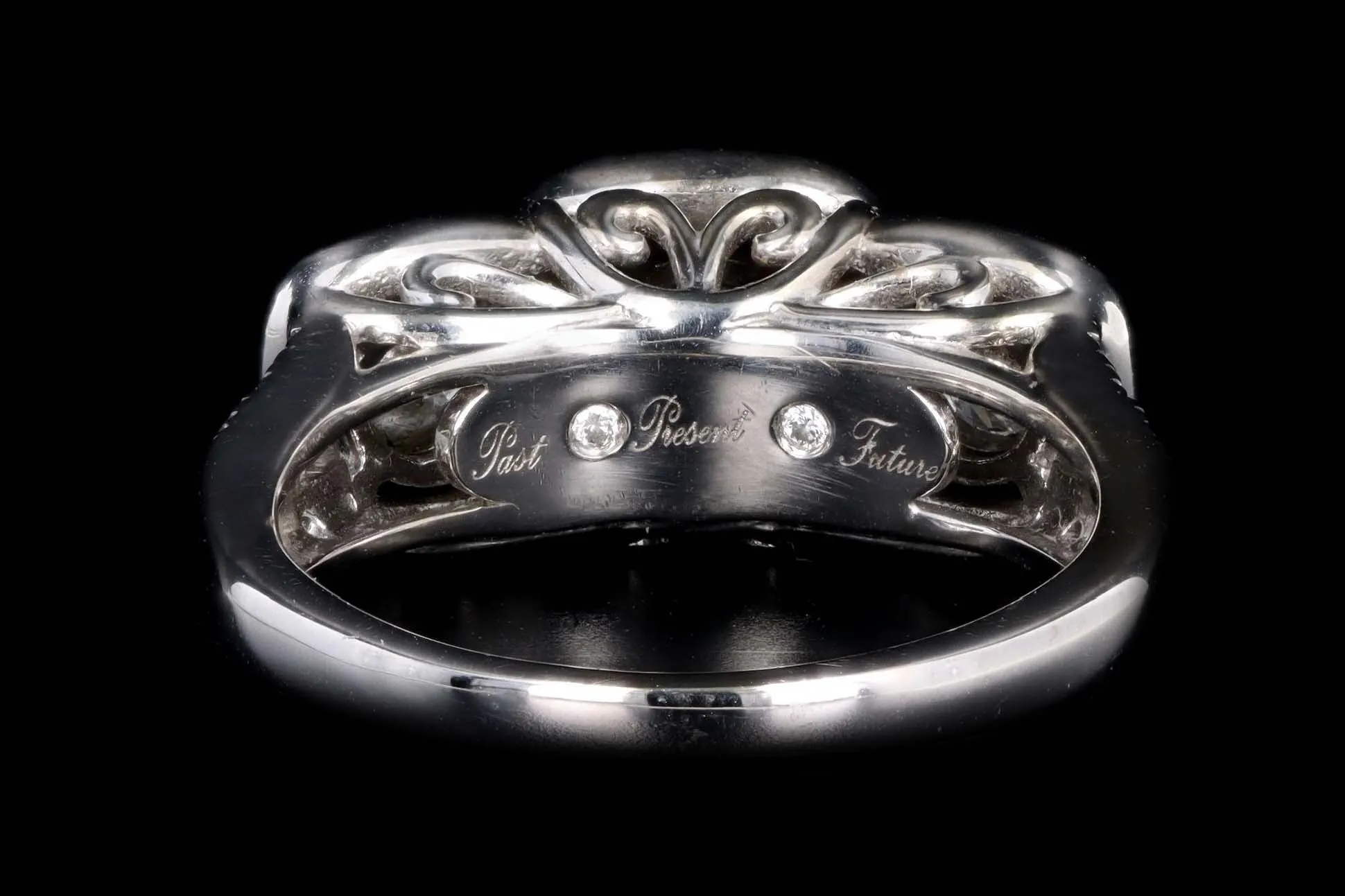 Modern 14K White Gold 1 Carat Total Weight Diamond Past Present Future Three Stone Engagement Ring