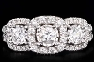 Modern 14K White Gold 1 Carat Total Weight Diamond Past Present Future Three Stone Engagement Ring