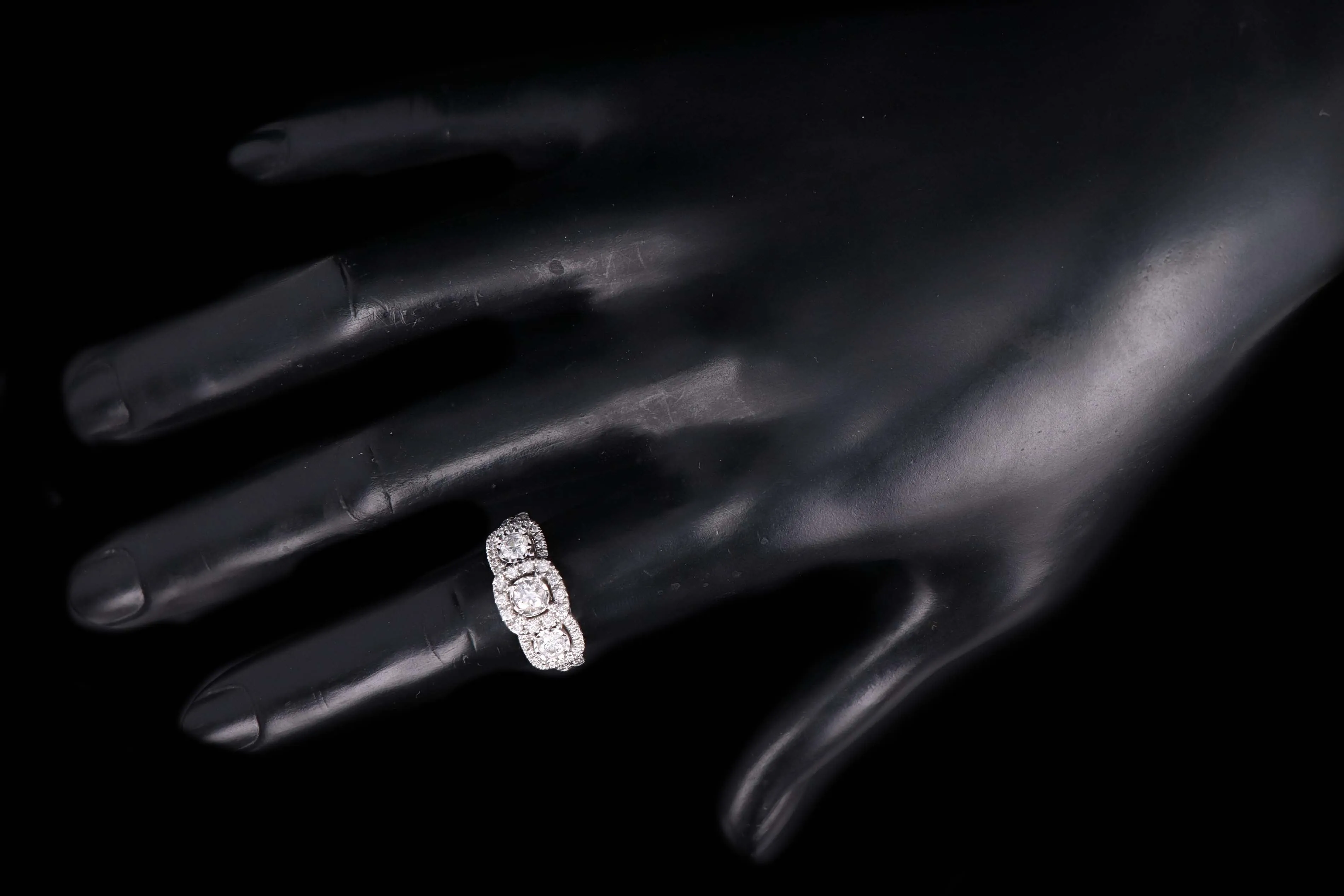 Modern 14K White Gold 1 Carat Total Weight Diamond Past Present Future Three Stone Engagement Ring
