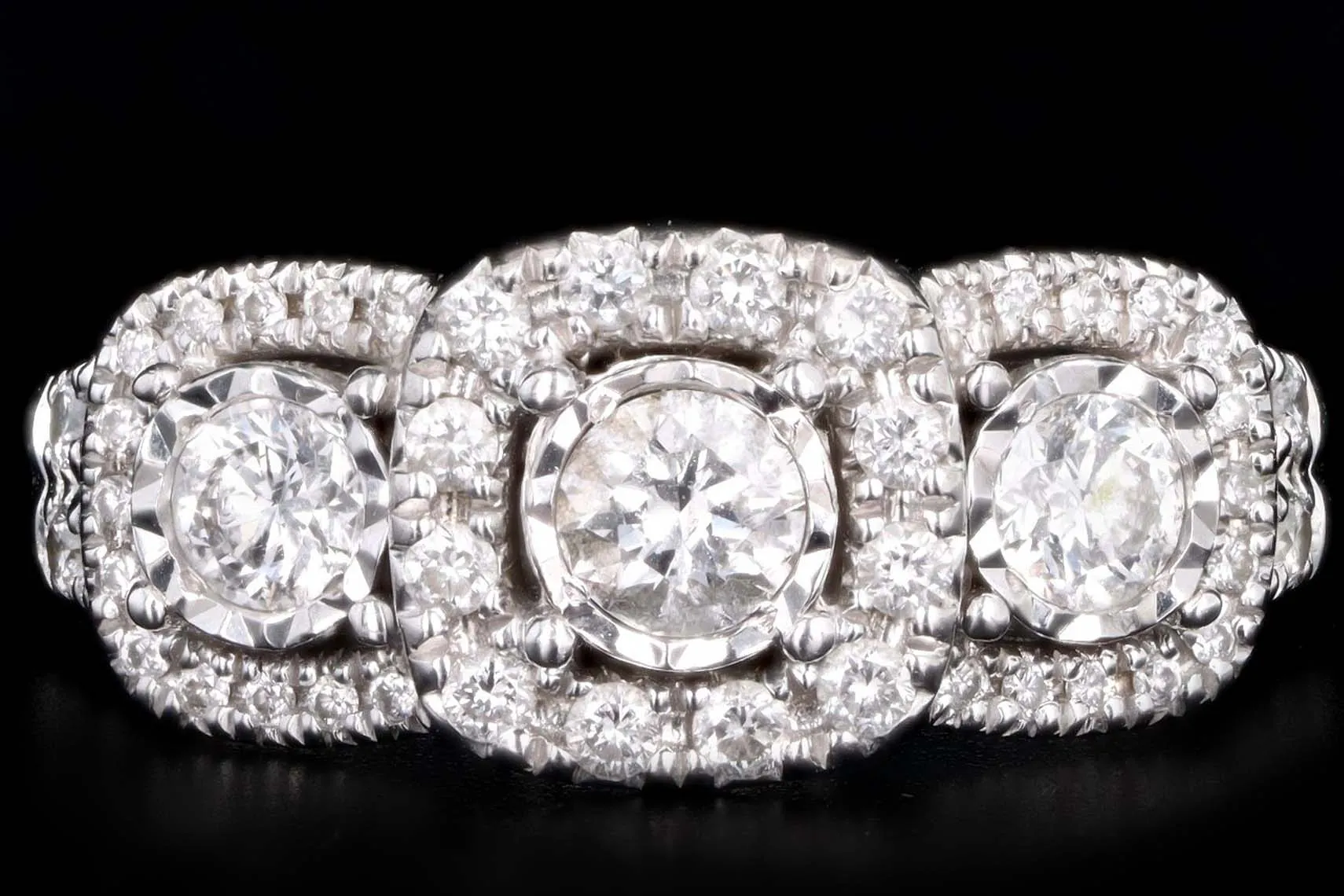 Modern 14K White Gold 1 Carat Total Weight Diamond Past Present Future Three Stone Engagement Ring