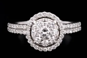 Modern 14K White Gold .25 Carat Round Brilliant Cut Diamond Halo Engagement Ring