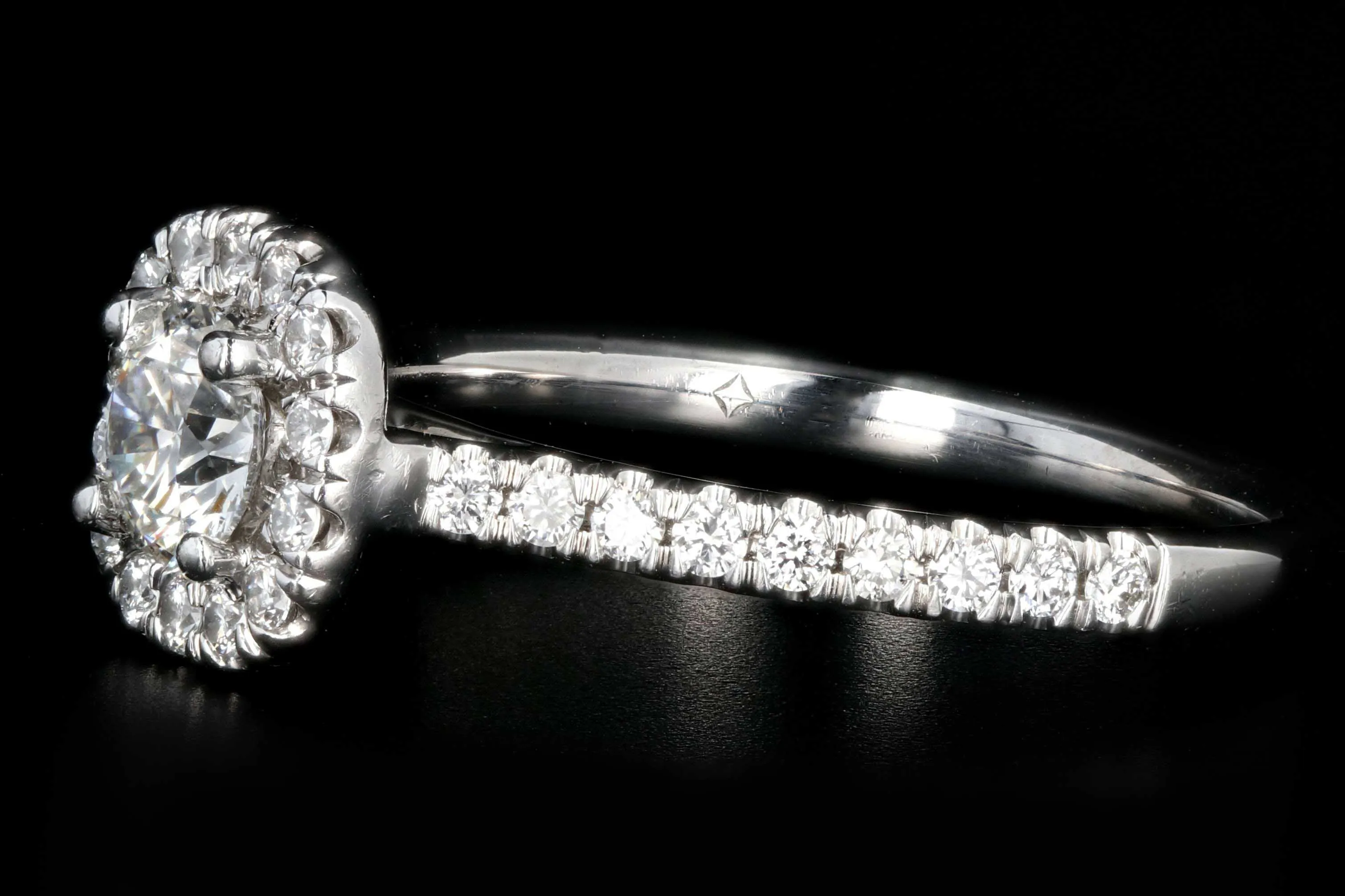 Modern 18K White Gold .40 Carat Round Brilliant Cut Diamond Halo Engagement Ring