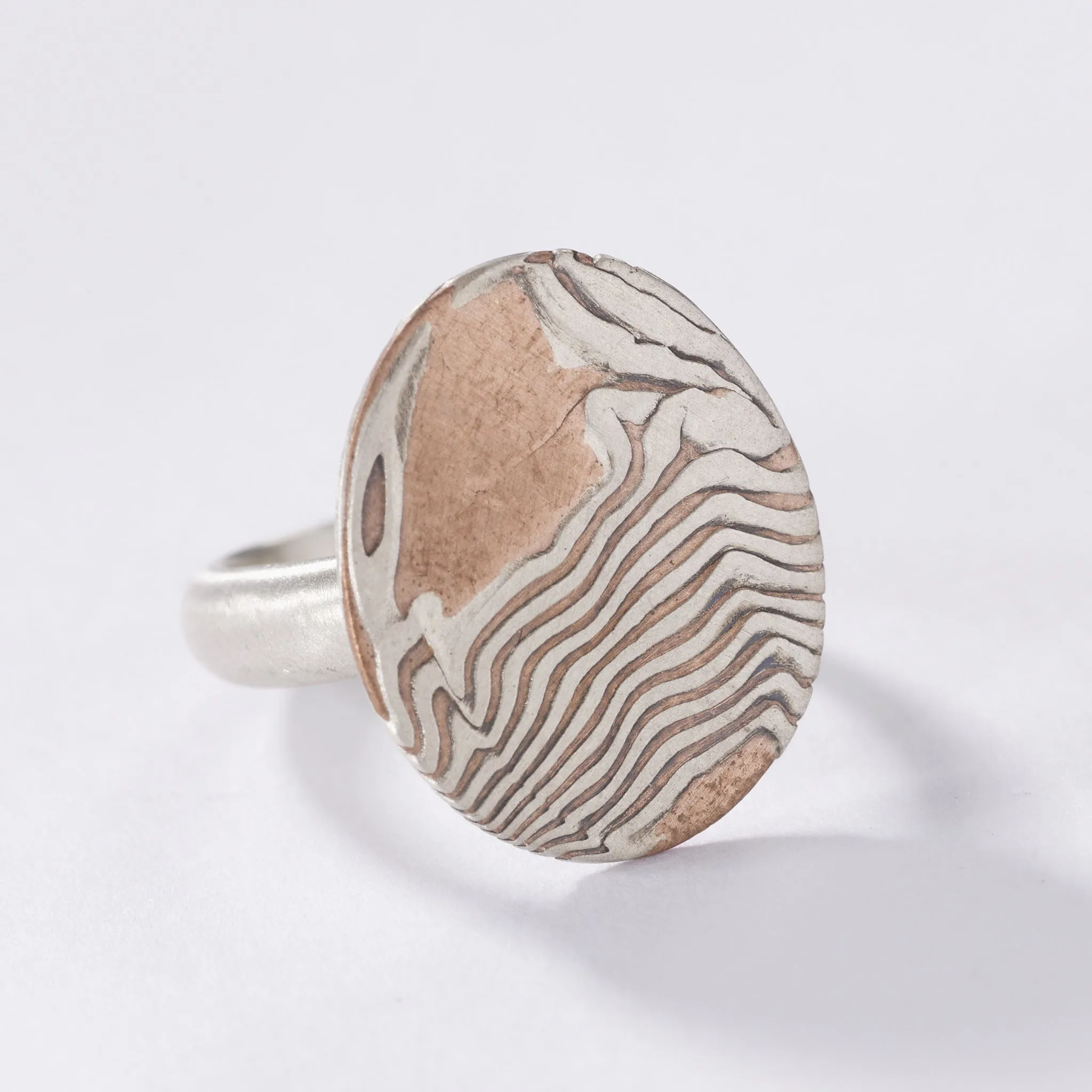 Mokume Signet Ring in Copper and Silver