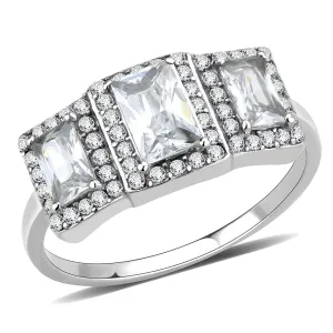MT ad 223 Stainless Steel Emerald Cut Past Present Future Clear Crystals April Birthstone Halo Design Newest
