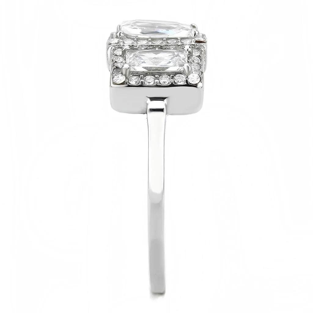 MT ad 223 Stainless Steel Emerald Cut Past Present Future Clear Crystals April Birthstone Halo Design Newest