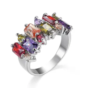 Multicolor Crystal & Silver-Plated Radiant-Cut Pavé Ring