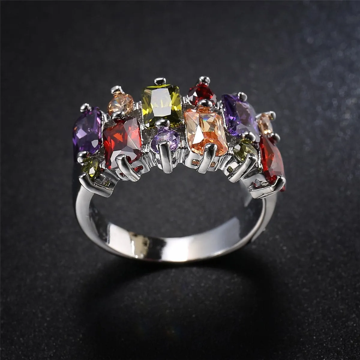 Multicolor Crystal & Silver-Plated Radiant-Cut Pavé Ring