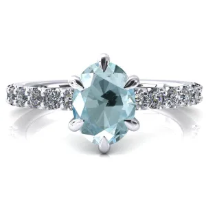 Mylene Oval Aqua Blue Spinel 6 Prong Sculptural Half Eternity Diamond Engagement Ring