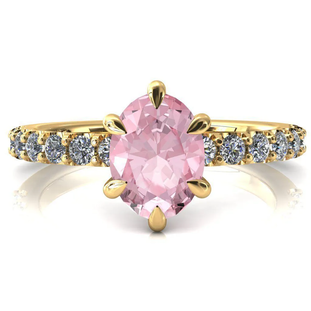 Mylene Oval Pink Sapphire 6 Prong Sculptural Half Eternity Diamond Engagement Ring