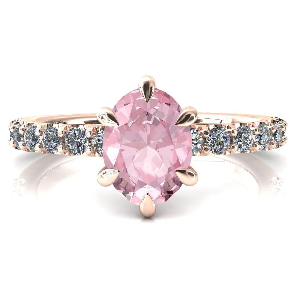 Mylene Oval Pink Sapphire 6 Prong Sculptural Half Eternity Diamond Engagement Ring