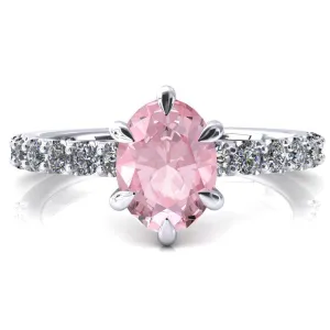 Mylene Oval Pink Sapphire 6 Prong Sculptural Half Eternity Diamond Engagement Ring