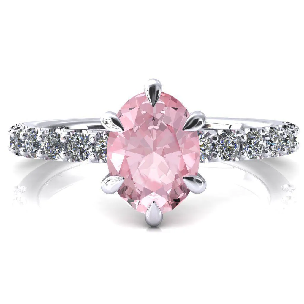 Mylene Oval Pink Sapphire 6 Prong Sculptural Half Eternity Diamond Engagement Ring