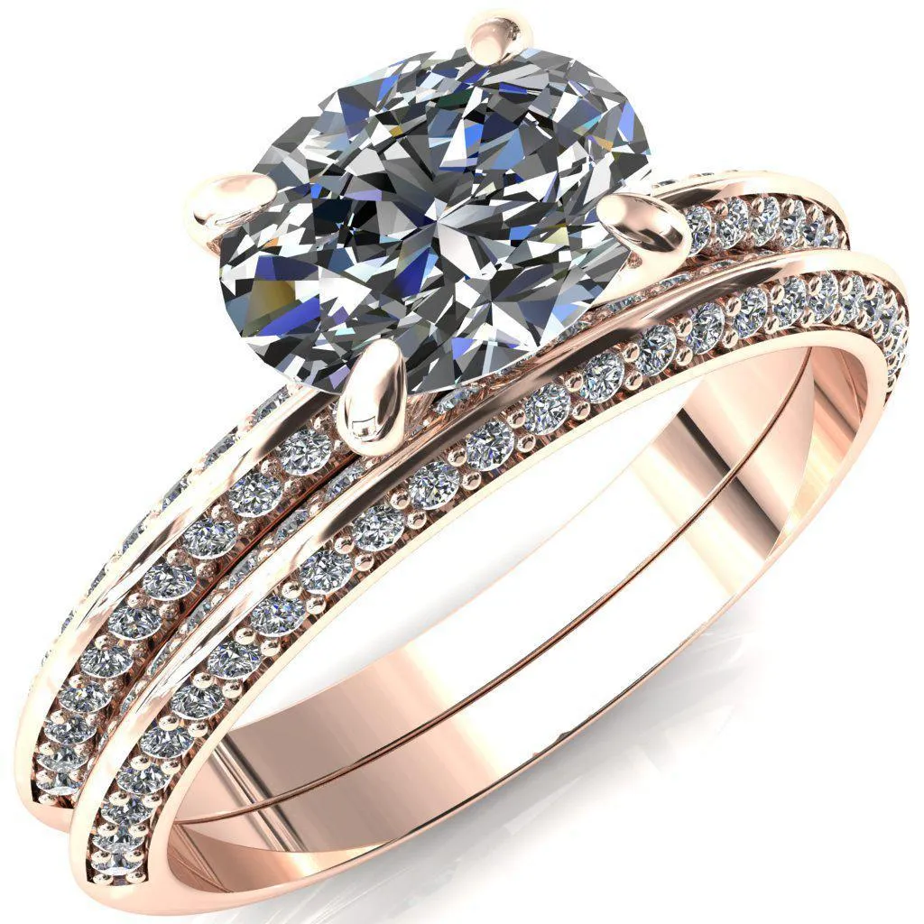 Nancy Oval Center Stone East-West 4 Prong 1/2 Eternity Diamond Knife Shank Accent Engagement Ring