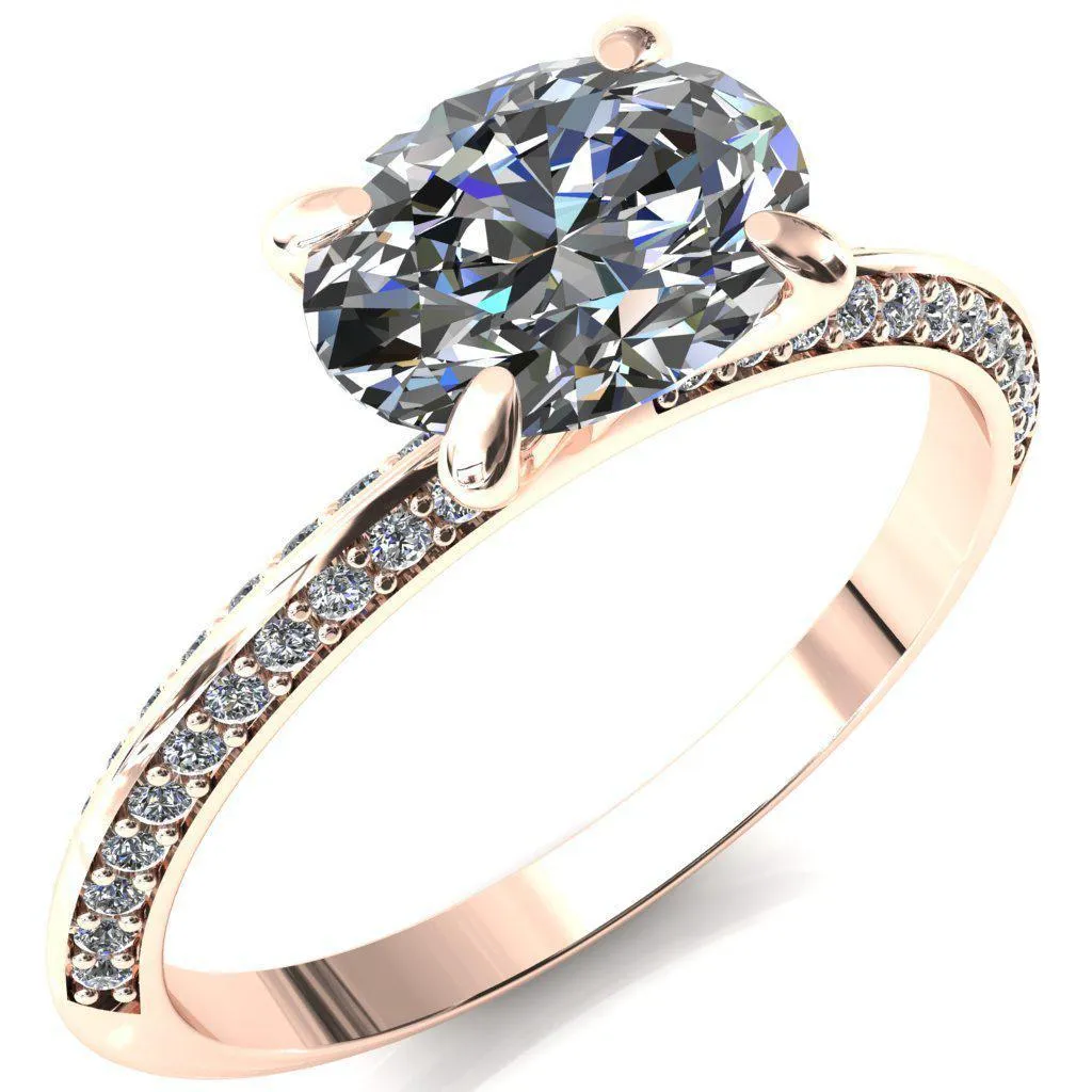 Nancy Oval Center Stone East-West 4 Prong 1/2 Eternity Diamond Knife Shank Accent Engagement Ring