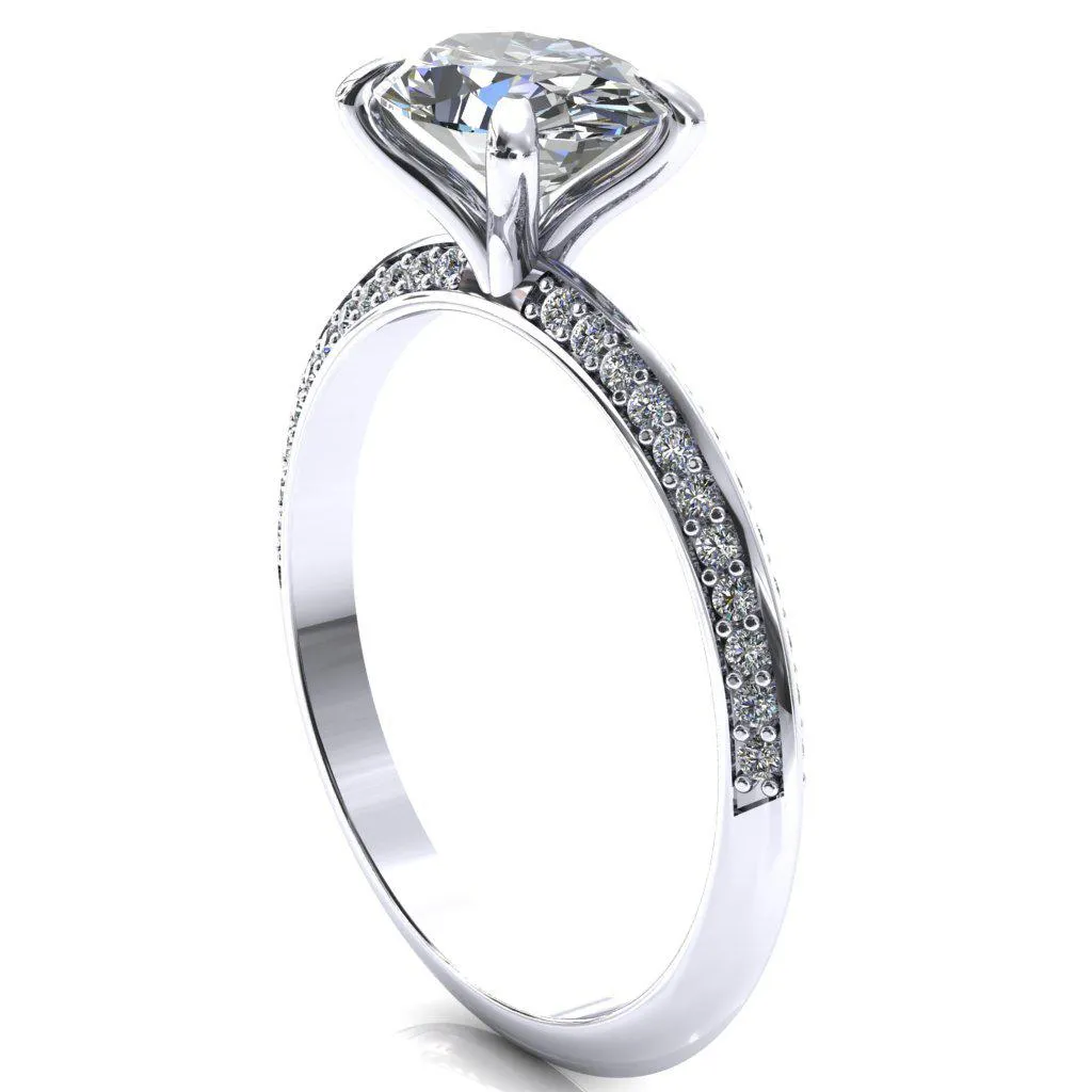 Nancy Oval Center Stone East-West 4 Prong 1/2 Eternity Diamond Knife Shank Accent Engagement Ring