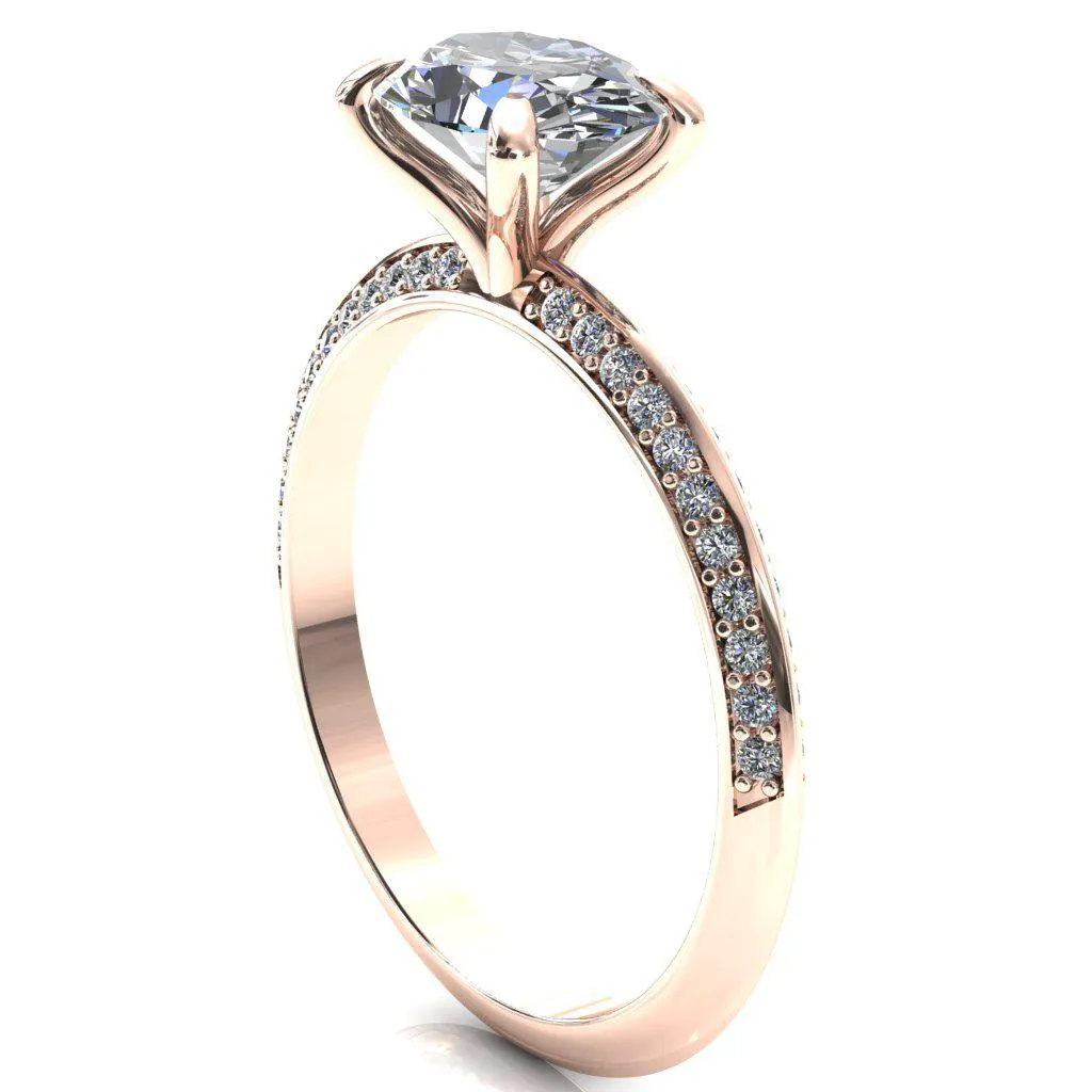 Nancy Oval Center Stone East-West 4 Prong 1/2 Eternity Diamond Knife Shank Accent Engagement Ring