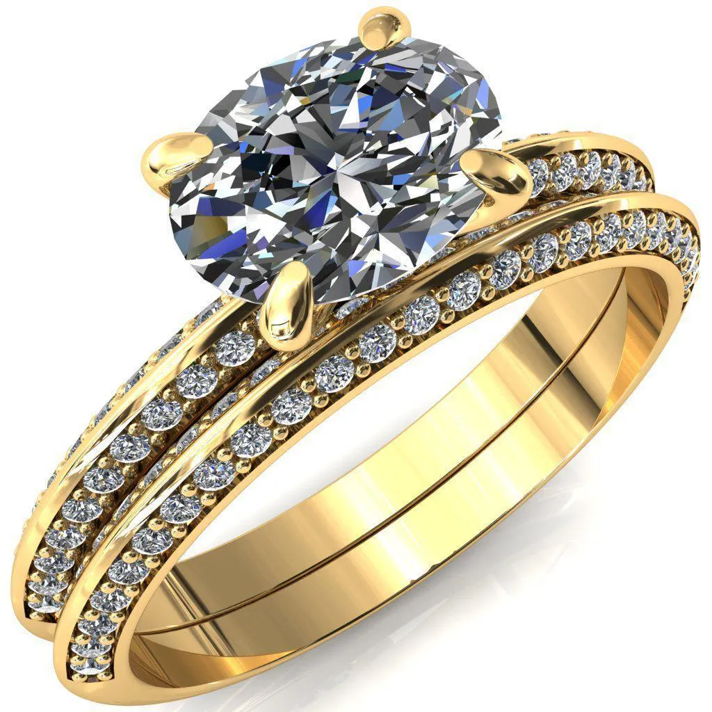 Nancy Oval Center Stone East-West 4 Prong 1/2 Eternity Diamond Knife Shank Accent Engagement Ring