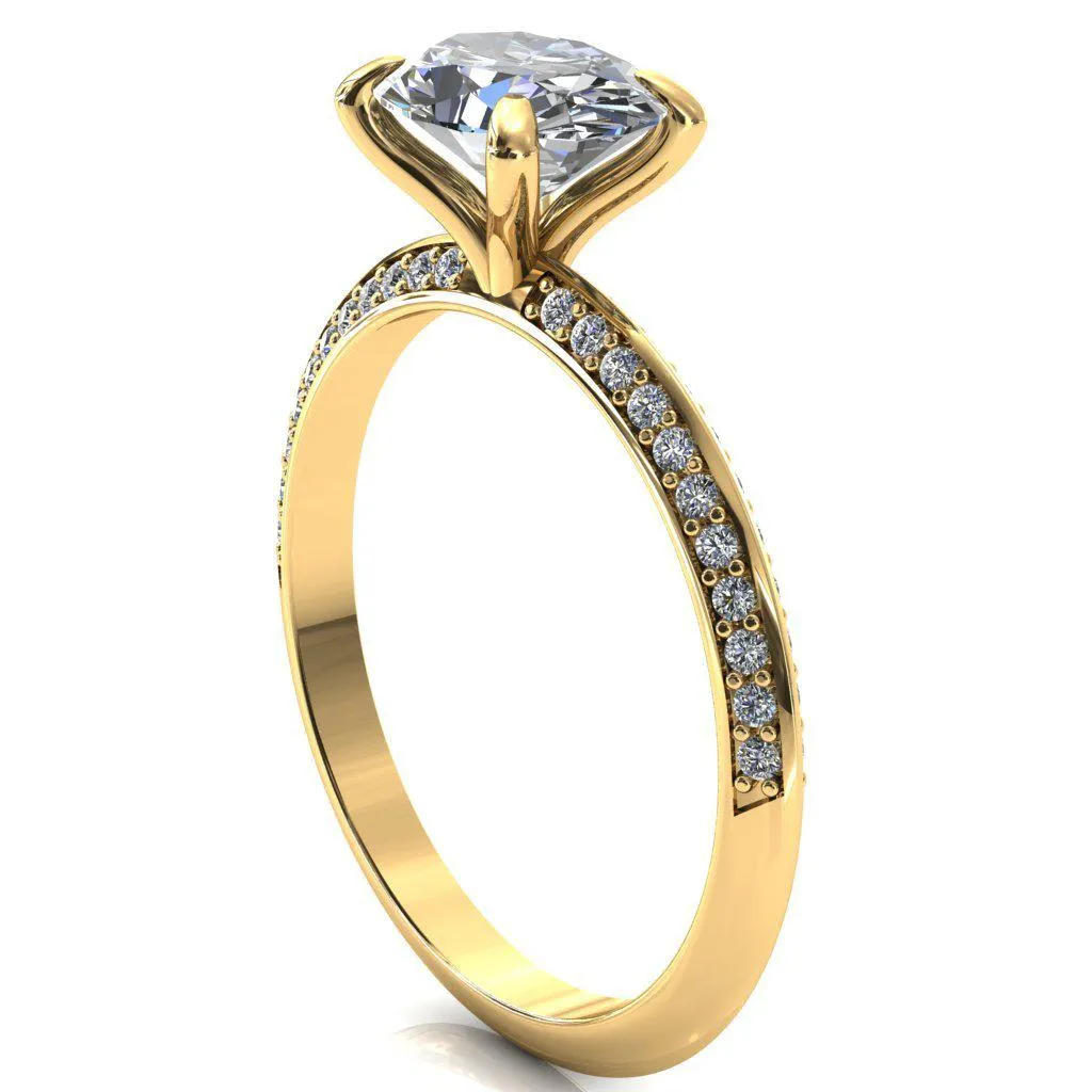 Nancy Oval Center Stone East-West 4 Prong 1/2 Eternity Diamond Knife Shank Accent Engagement Ring