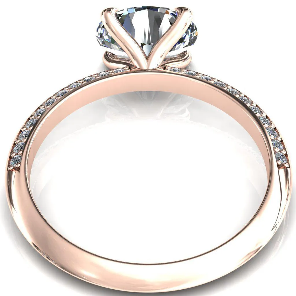 Nancy Oval Center Stone East-West 4 Prong 1/2 Eternity Diamond Knife Shank Accent Engagement Ring