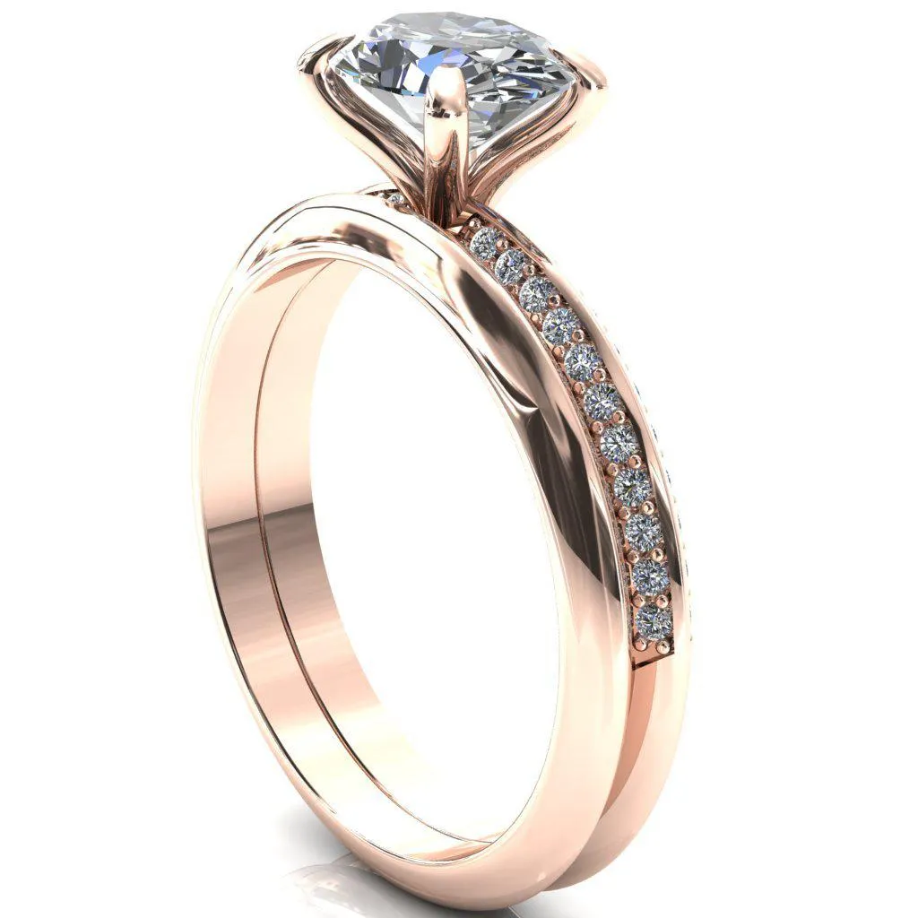Nancy Oval Center Stone East-West 4 Prong 1/2 Eternity Diamond Knife Shank Accent Engagement Ring