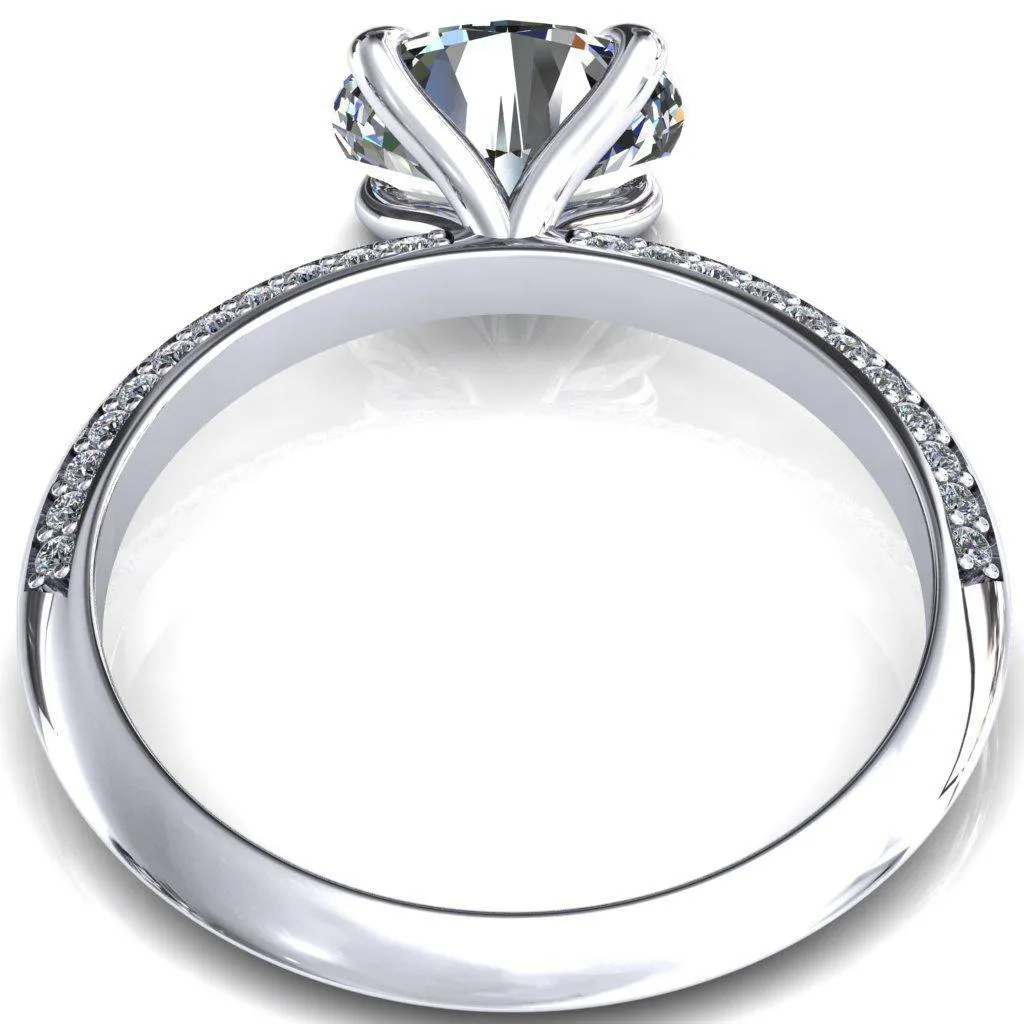 Nancy Oval Center Stone East-West 4 Prong 1/2 Eternity Diamond Knife Shank Accent Engagement Ring