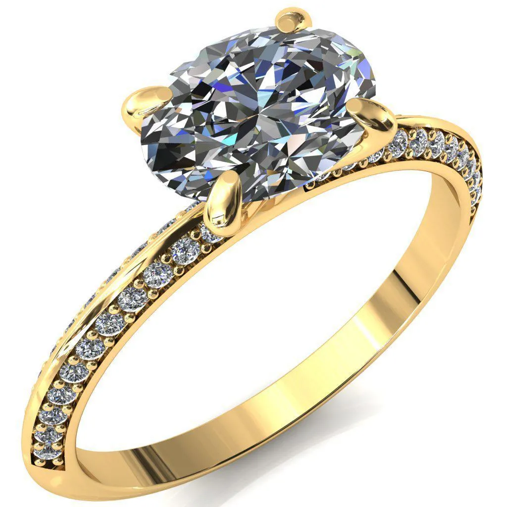 Nancy Oval Center Stone East-West 4 Prong 1/2 Eternity Diamond Knife Shank Accent Engagement Ring
