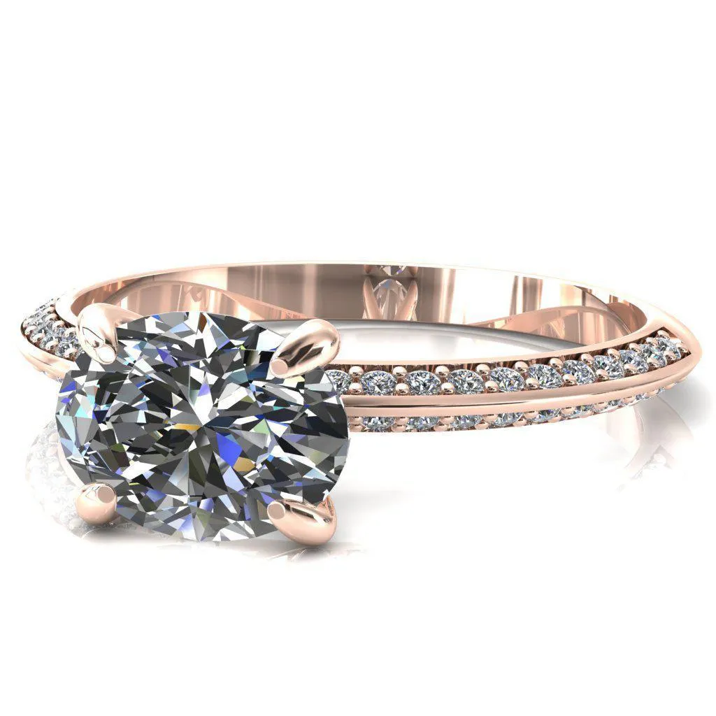 Nancy Oval Center Stone East-West 4 Prong 1/2 Eternity Diamond Knife Shank Accent Engagement Ring