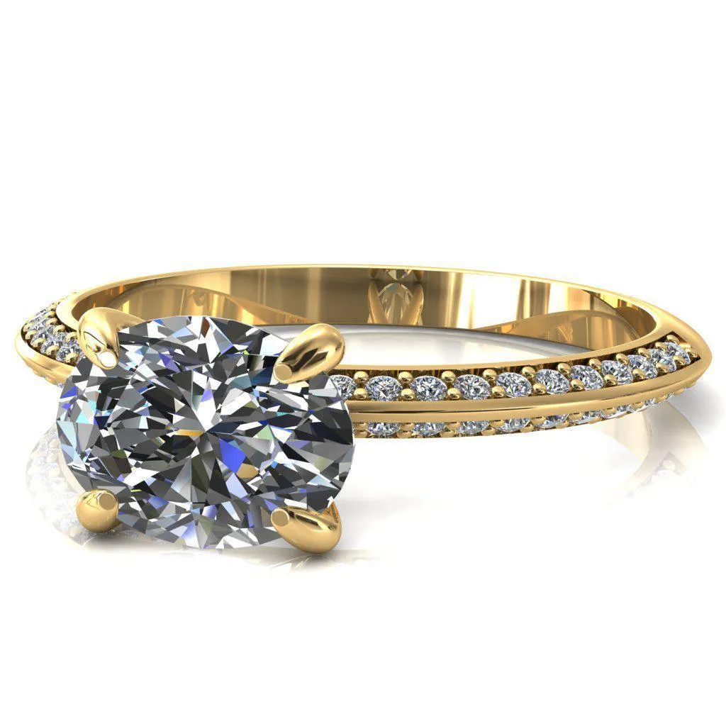 Nancy Oval Center Stone East-West 4 Prong 1/2 Eternity Diamond Knife Shank Accent Engagement Ring