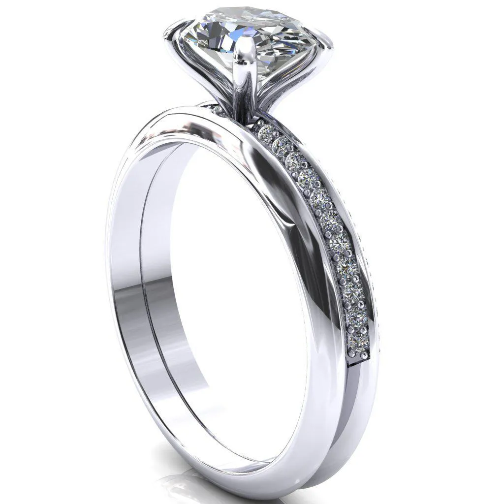 Nancy Oval Center Stone East-West 4 Prong 1/2 Eternity Diamond Knife Shank Accent Engagement Ring
