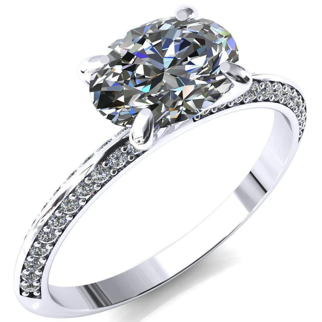 Nancy Oval Center Stone East-West 4 Prong 1/2 Eternity Diamond Knife Shank Accent Engagement Ring