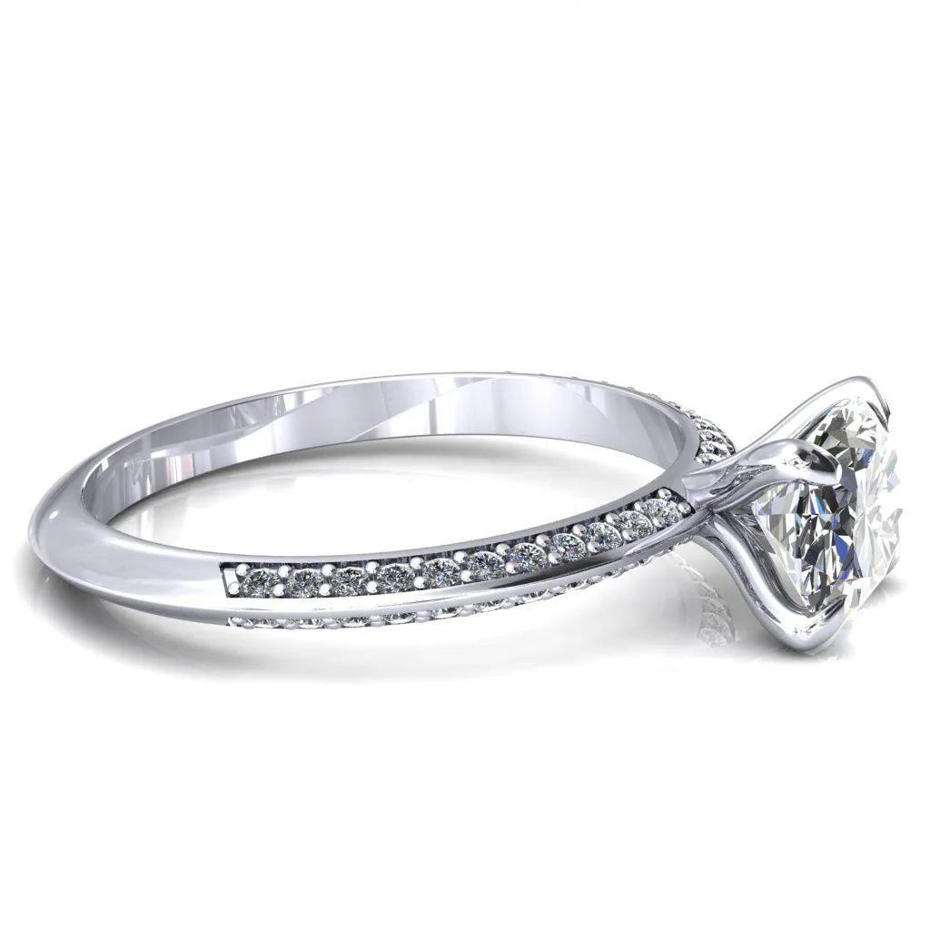 Nancy Oval Center Stone East-West 4 Prong 1/2 Eternity Diamond Knife Shank Accent Engagement Ring