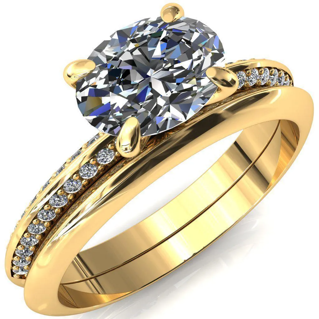 Nancy Oval Center Stone East-West 4 Prong 1/2 Eternity Diamond Knife Shank Accent Engagement Ring