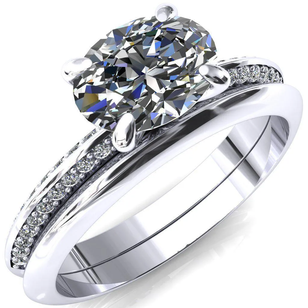 Nancy Oval Center Stone East-West 4 Prong 1/2 Eternity Diamond Knife Shank Accent Engagement Ring