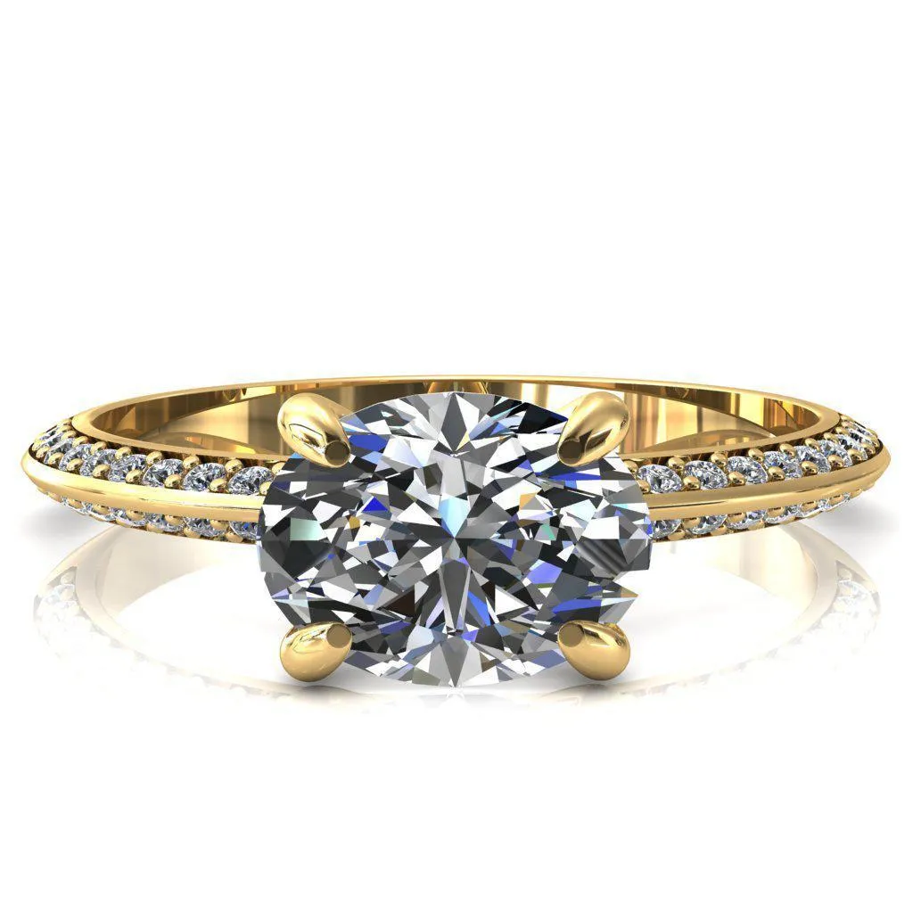 Nancy Oval Center Stone East-West 4 Prong 1/2 Eternity Diamond Knife Shank Accent Engagement Ring
