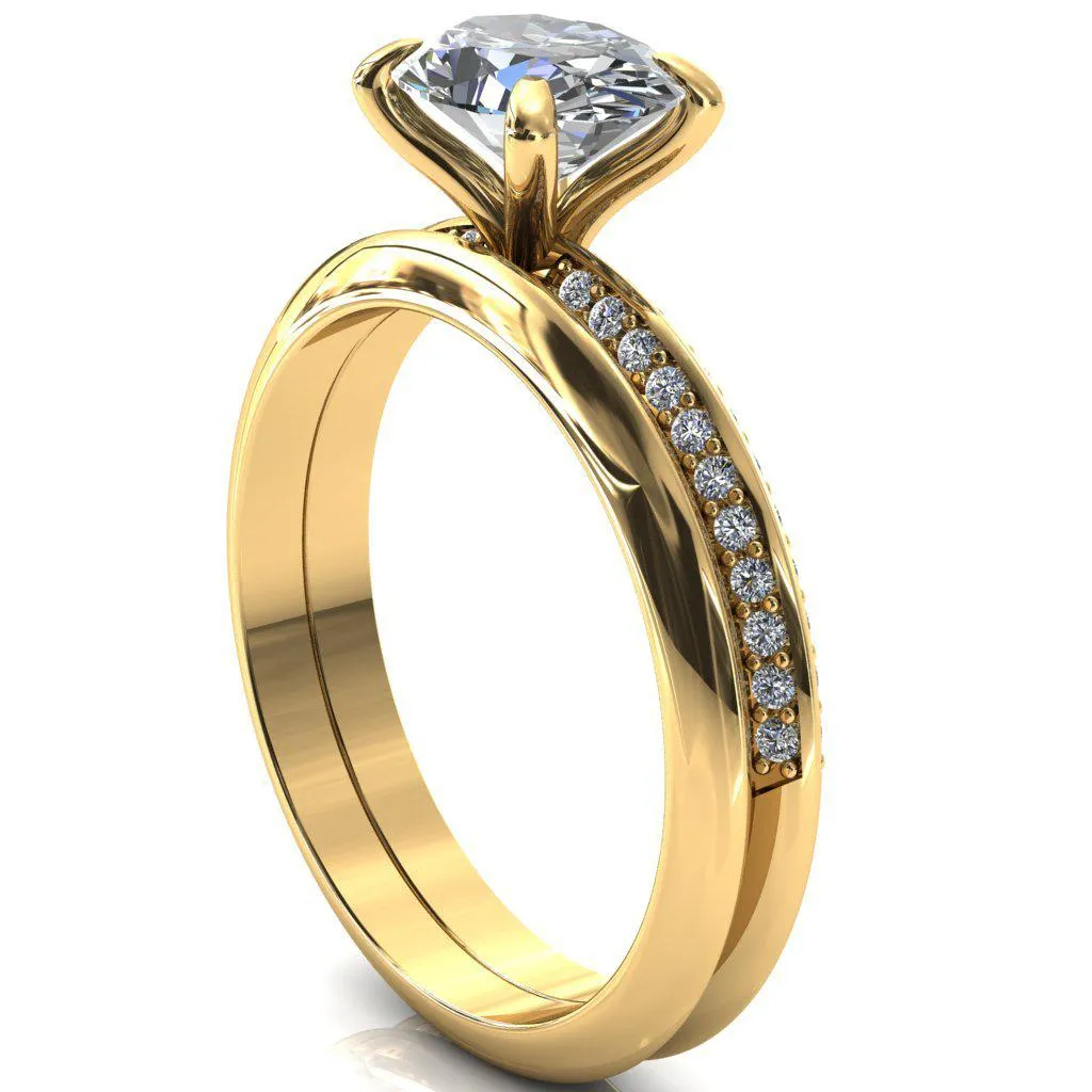 Nancy Oval Center Stone East-West 4 Prong 1/2 Eternity Diamond Knife Shank Accent Engagement Ring
