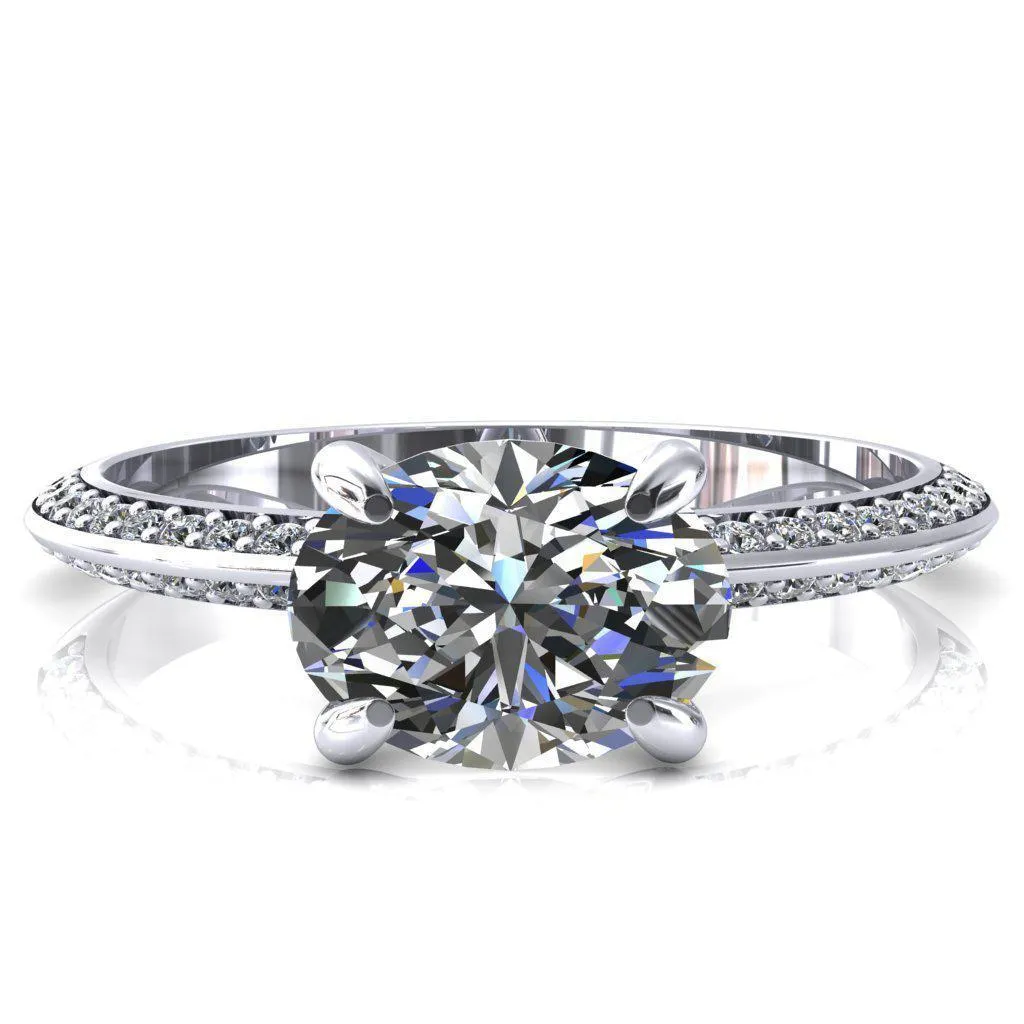 Nancy Oval Center Stone East-West 4 Prong 1/2 Eternity Diamond Knife Shank Accent Engagement Ring