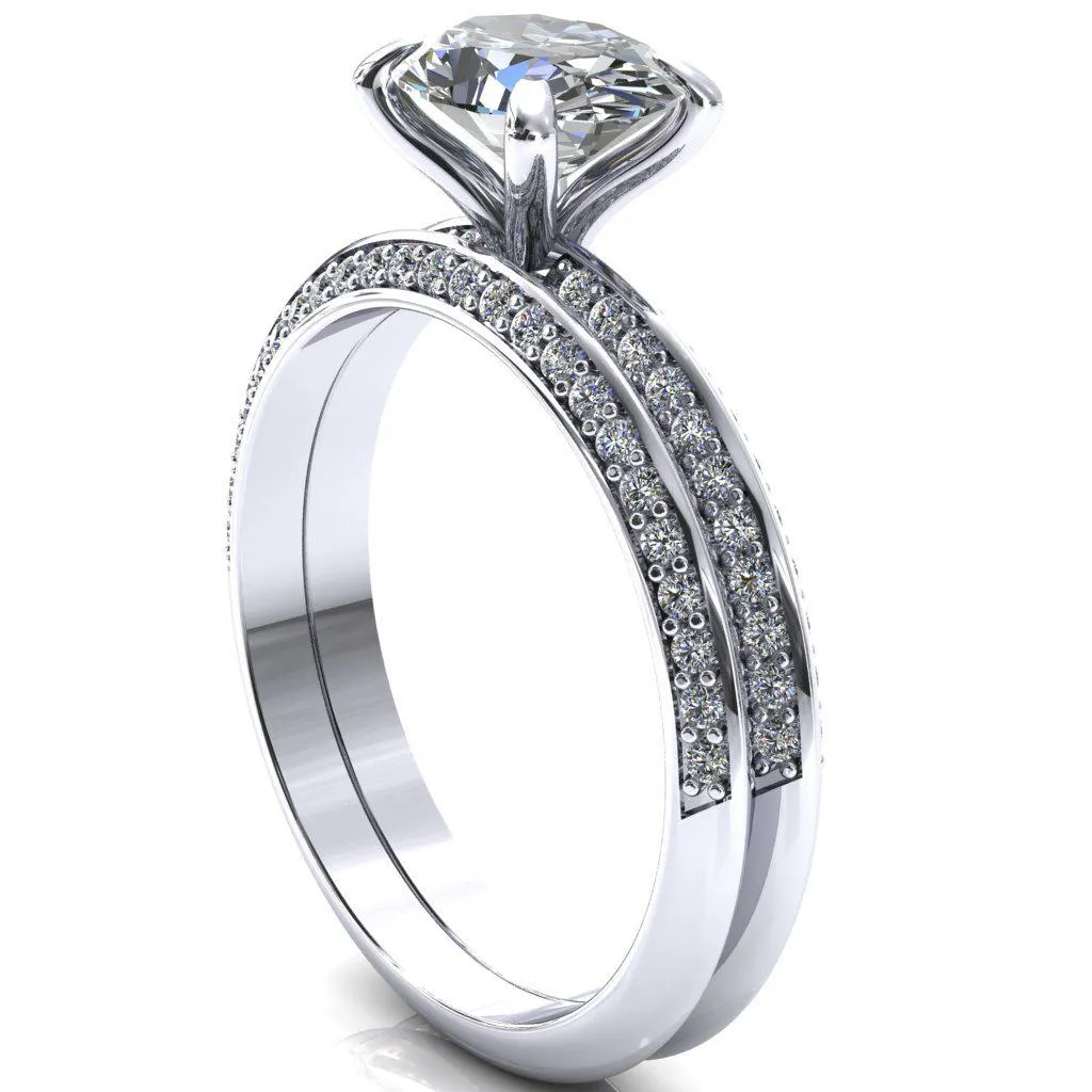 Nancy Oval Center Stone East-West 4 Prong 1/2 Eternity Diamond Knife Shank Accent Engagement Ring