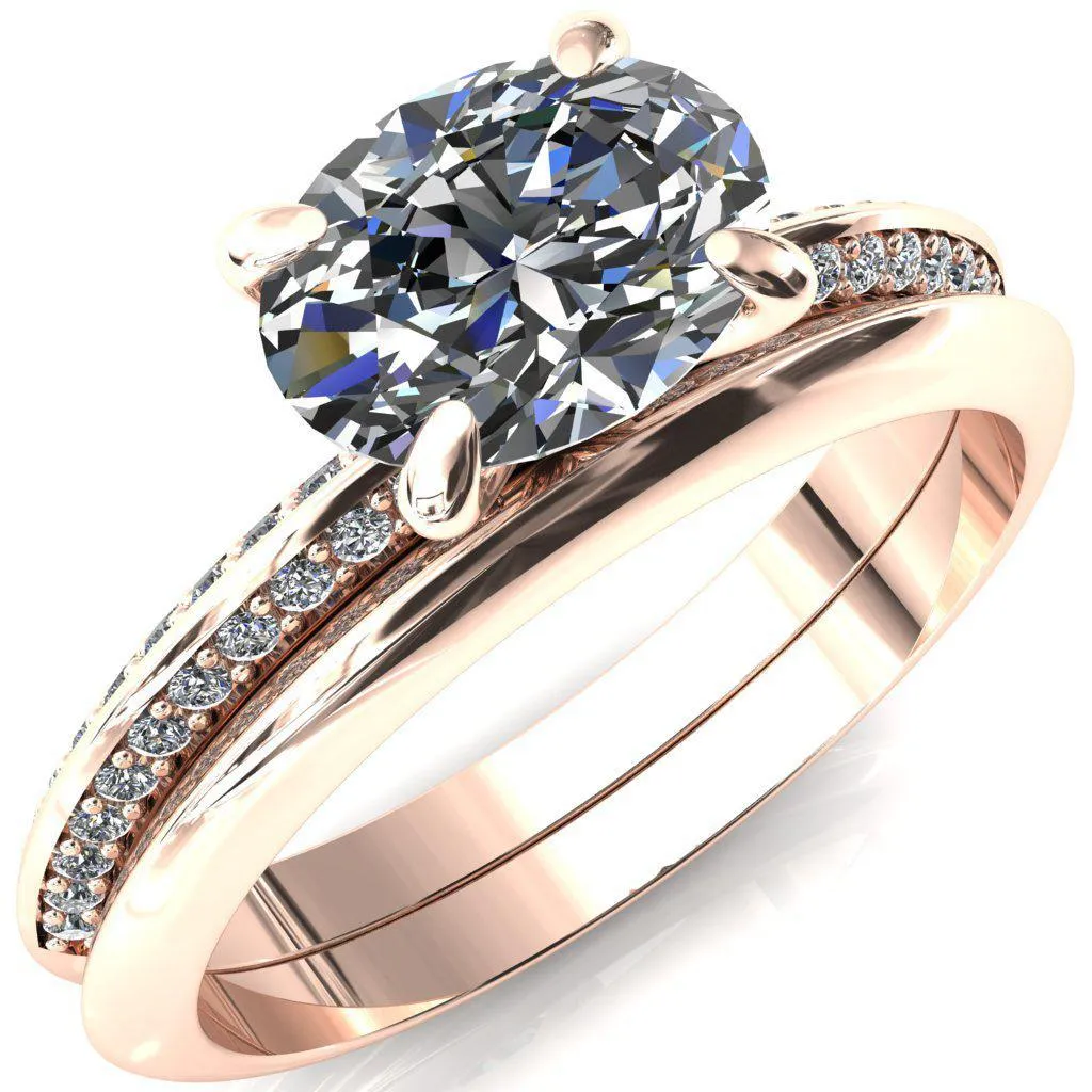 Nancy Oval Center Stone East-West 4 Prong 1/2 Eternity Diamond Knife Shank Accent Engagement Ring