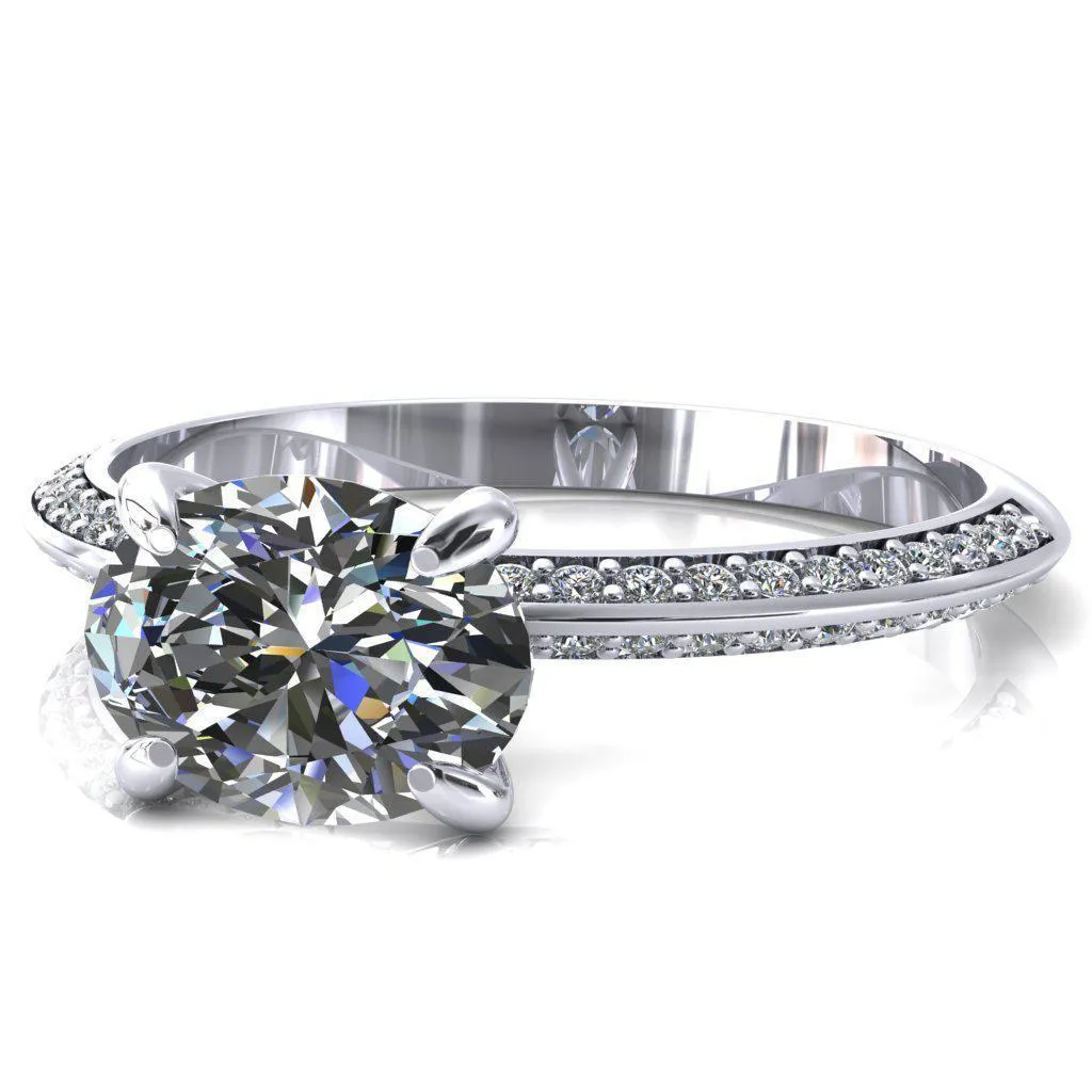 Nancy Oval Center Stone East-West 4 Prong 1/2 Eternity Diamond Knife Shank Accent Engagement Ring