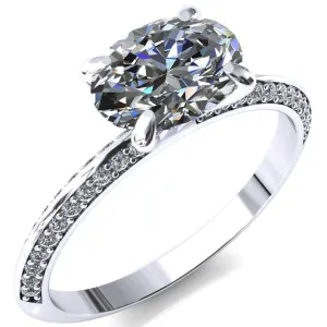 Nancy Oval Center Stone East-West 4 Prong 1/2 Eternity Diamond Knife Shank Accent Engagement Ring