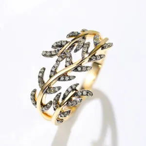 Nature Inspired Leaf Branch Ring in Two Tong Gold