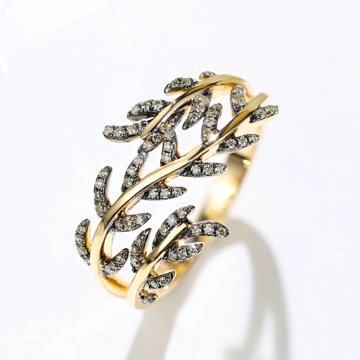 Nature Inspired Leaf Branch Ring in Two Tong Gold