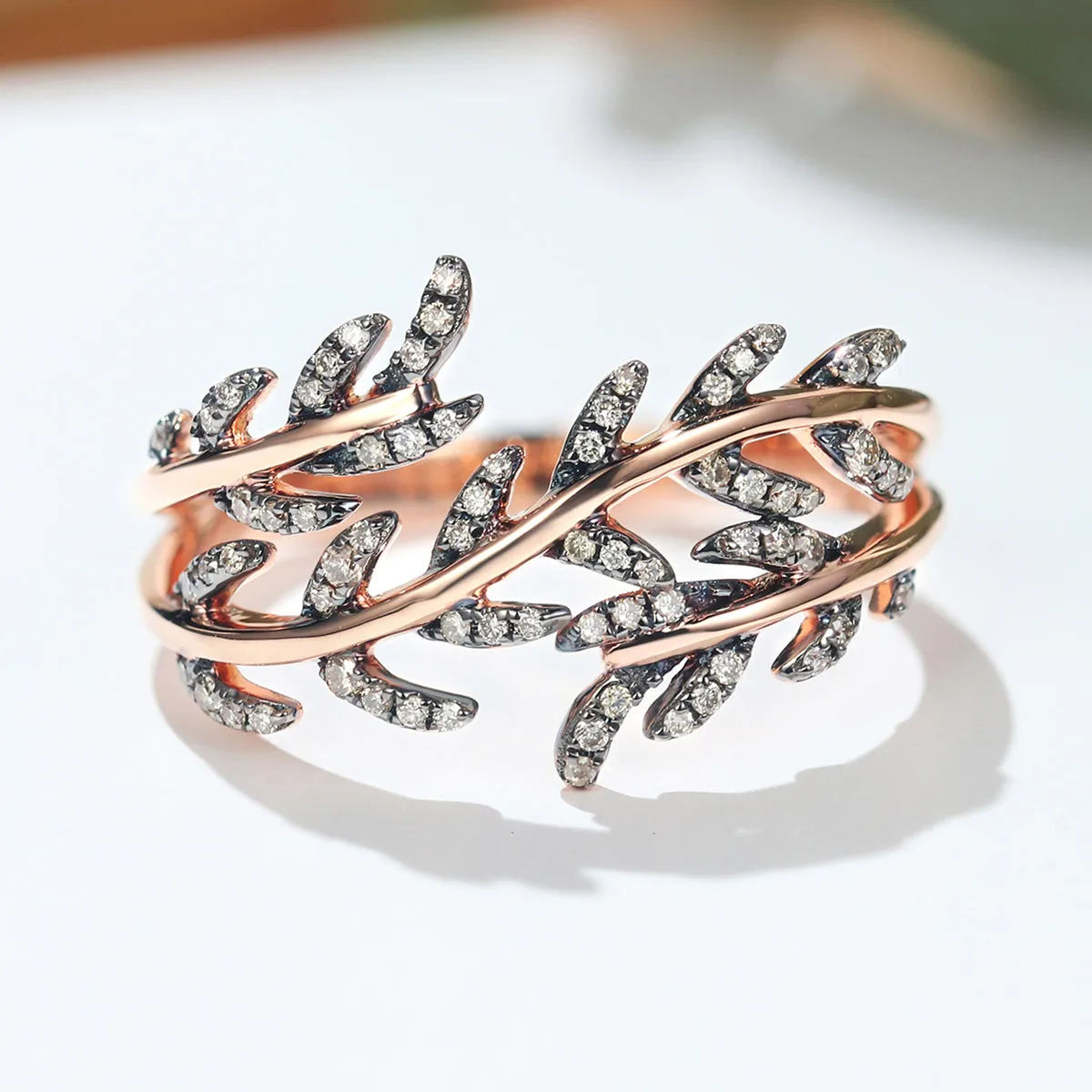 Nature Inspired Leaf Branch Ring in Two Tong Gold