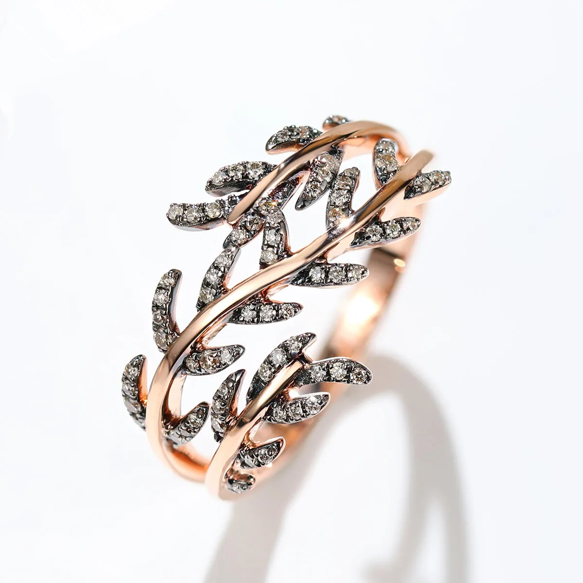 Nature Inspired Leaf Branch Ring in Two Tong Gold
