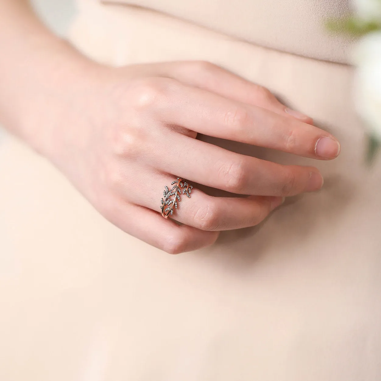 Nature Inspired Leaf Branch Ring in Two Tong Gold